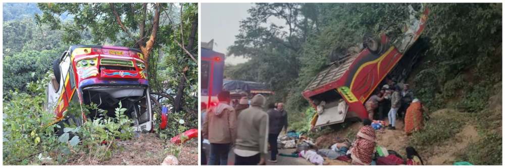 पहाटे अपघाताचा थरार : प्रवाशांनी खचाखच भरलेली बस घाटात कोसळली, 10 भाविक ठार