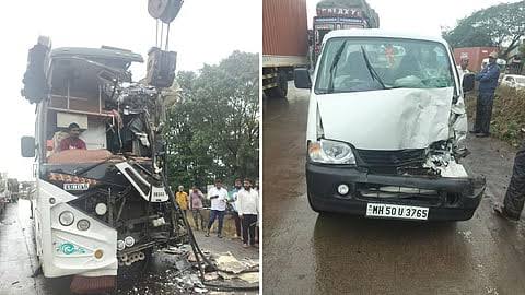 बेळगाव : शिरोली येथे तिहेरी अपघात; 1 ठार, 16 जण जखमी