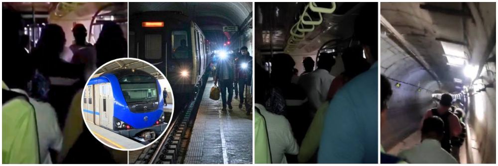 Video : वीज गेल्याने मेट्रो बोगद्यात अडकली;