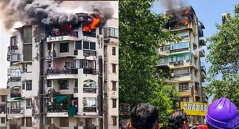 VIDEO : इमारतीला आग, जीव वाचवण्यासाठी 2 मुलांसह बापाने मारली उडी — तिघांचाही मृत्यू