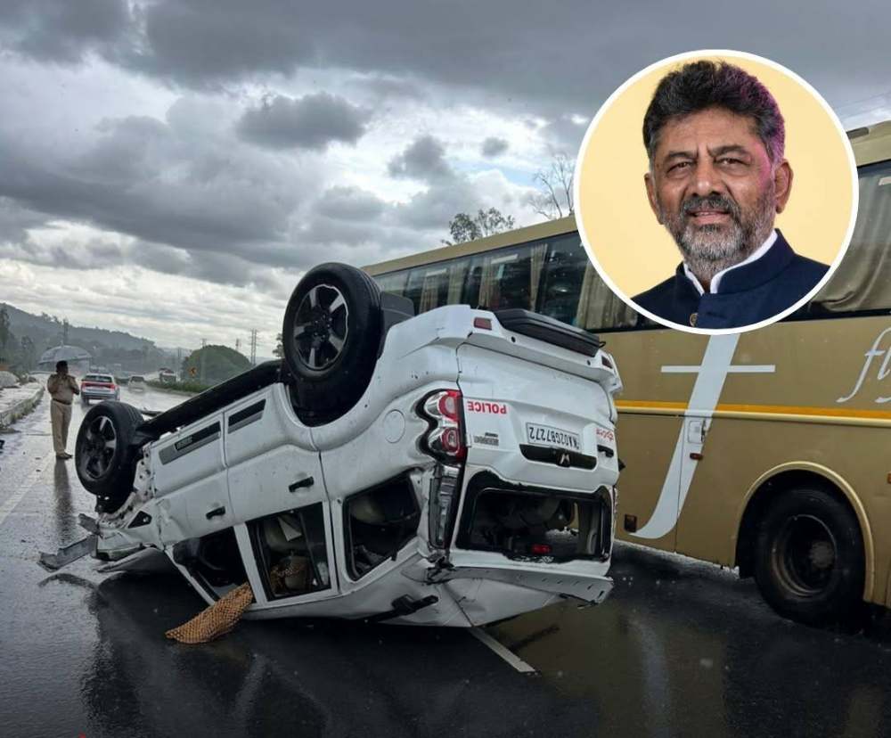 कर्नाटक : डीके शिवकुमार यांच्या ताफ्यातील एस्कॉर्ट कार महामार्गावर उलटली