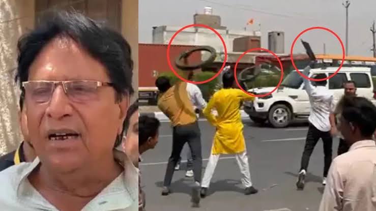 karni-sena-members-attack-ramjilal-sumans-convoy-in-aligarh-over-controversial-remarks-on-rana-sanga-video-202504.jpeg | Video : राणा सांगा वाद...! खासदाराच्या ताफ्यावर हल्ला — अनेक वाहनांचे नुकसान... | belgaum news | belgavkar बेळगावकर