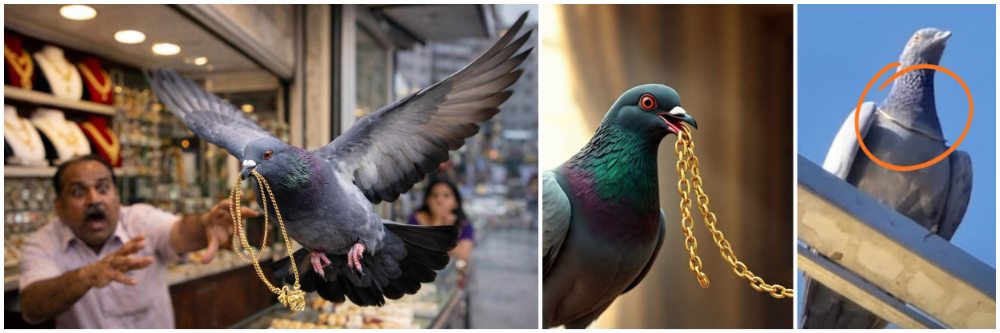 खोडकर कबुतर सोन्याची चेन घेवून उडाला आणि