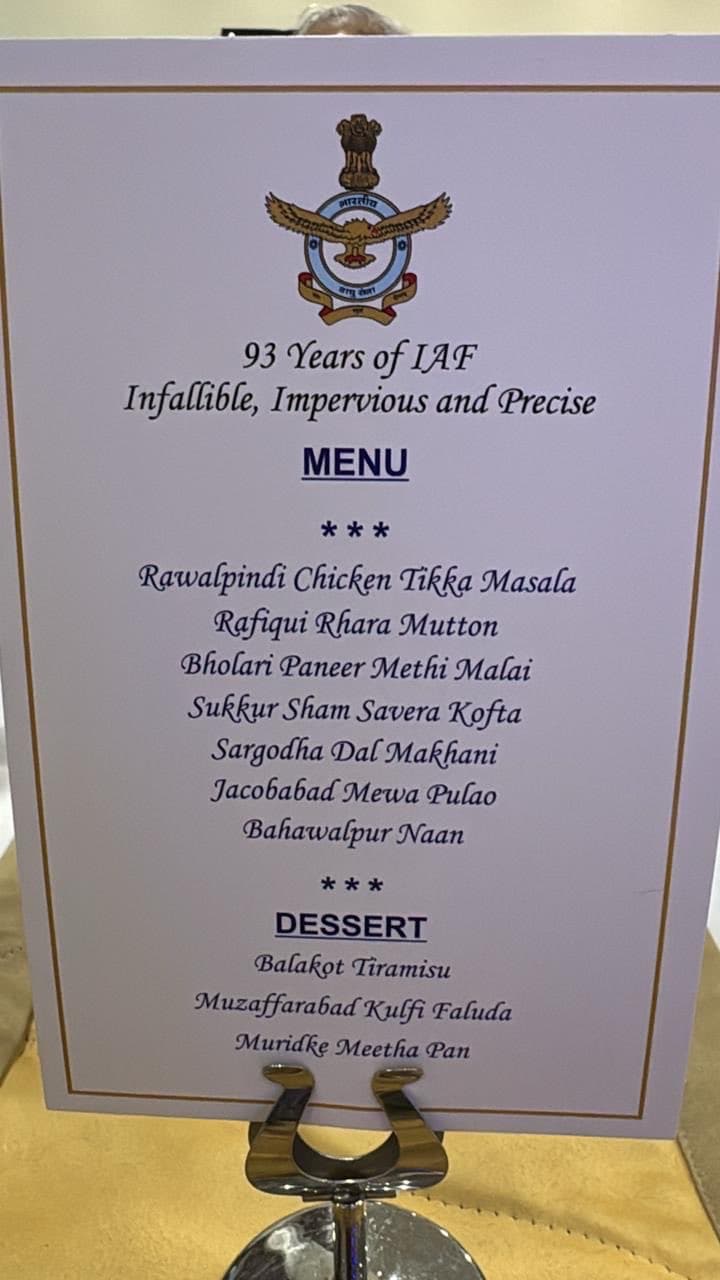 rawalpindi-chicken-indian-air-force-celebrates-93rd-anniversary-with-pakistan-on-the-dinner-plate-menu-goes-viral-202510.jpeg | रावळपिंडी चिकन टिक्का, बहावलपूर नान, मुझफ्फराबाद कुल्फी तर... | belgaum news | belgavkar बेळगावकर