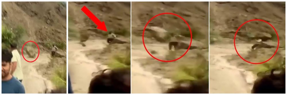 Video : दरड कोसळली, रस्त्याने चालत जाणाऱ्याला धडकला भला मोठा दगड;