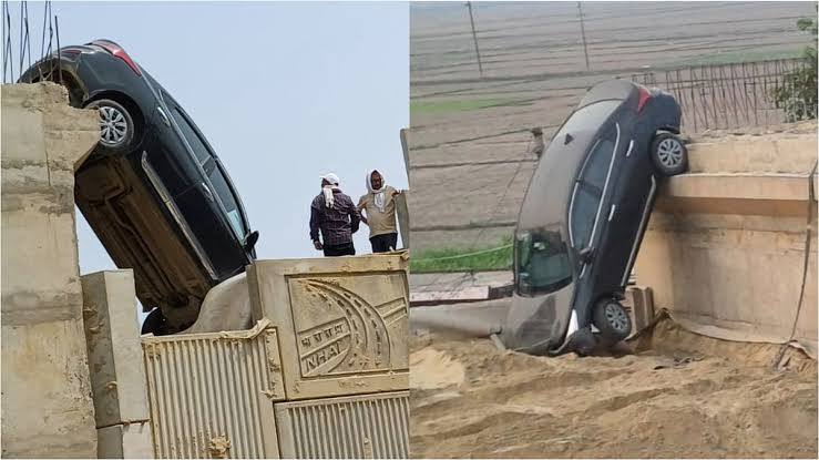 up-viral-video-car-falls-off-unfinished-bridge-due-to-wrong-google-maps-direction-202506.jpeg | चूक गुगलची की ड्रायव्हरची? ऑनलाईन मॅपच्या नादात कार पडली ब्रीजवरुन | belgaum news | belgavkar बेळगावकर