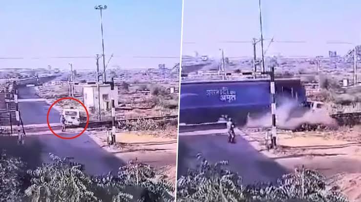 Viral Video : एसयूव्हीला मालगाडीने उडवलं; थोडक्यात बचावला जवान
